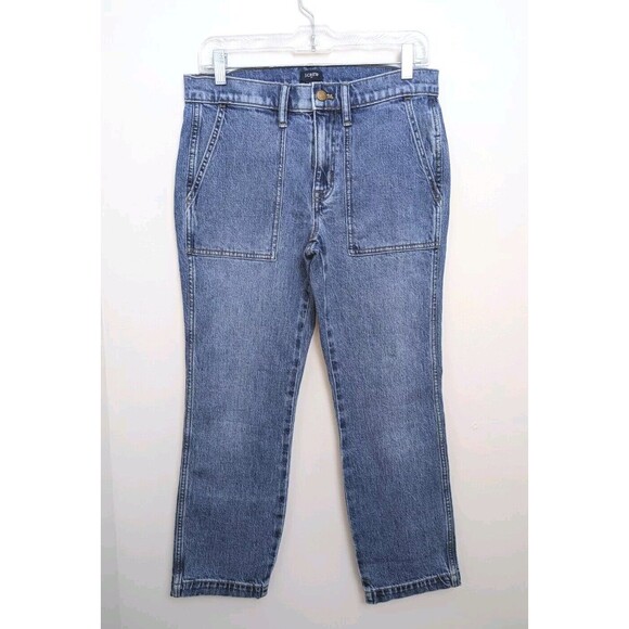 NWT J Crew Jeans High Rise Straight Crop Style Denim BT039 Size 27 Patch Pockets - Picture 1 of 15